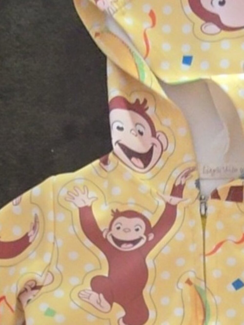 Curious George Kids Zip Up Hoodie Yellow All Over Print Size 2T-3T (90)